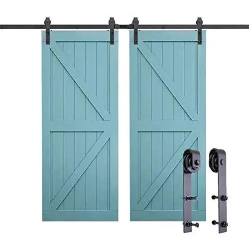PeggyHD 12FT Heavy Duty Sliding Barn Door Hardware Kit Double Wood Door Track Roller Kit Wall Mounted J Shape Hanger (2 x Door Set) PeggyHD 12FT Heavy Duty Sliding Barn Door Hardware Kit Double Wood Door Track Roller Kit Wall Mounted J Shape Hanger (2 x Door Set)