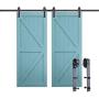 PeggyHD 12FT Heavy Duty Sliding Barn Door Hardware Kit Double Wood Door Track Roller Kit Wall Mounted J Shape Hanger (2 x Door Set)