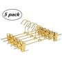 Amber Home 5 Pack-Shiny Gold Metal Slacks Pants and Skirt Hanger with Adjustable Clips Hang Rack with Hook (5)