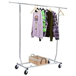 Cypress Shop Clothing Rack Single Rail Rolling Garment Rack Collapsible Clothes Hangers Clothing Garment Rail Rack Bar Adjustable Heavy Duty Collapsible Clothes Hanger Laundry Dryer Trolley Cart