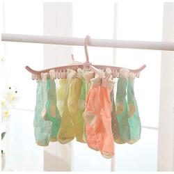 5pcs Random Color 360 Degree Rotation Plastic Racks Hangers Clothes Underwear Socks 52 Clips Drying Rack