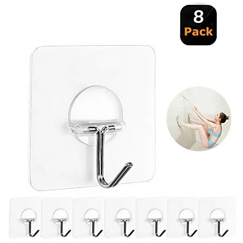 JINSHUNFA Wall Hooks 13lb(Max) Transparent Reusable Seamless Hooks,Waterproof and Oilproof,Bathroom Kitchen Heavy Duty Self Adhesive Hooks,8 Pack JINSHUNFA Wall Hooks 13lb(Max) Transparent Reusable Seamless Hooks,Waterproof and Oilproof,Bathroom Kitchen Heavy Duty Self Adhesive Hooks,8 Pack