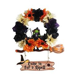 Unique Halloween Wreath Home Decor.&quotCome in for A Spell with This Smiling Witch, Silk Floral Decorative Door Hanger.