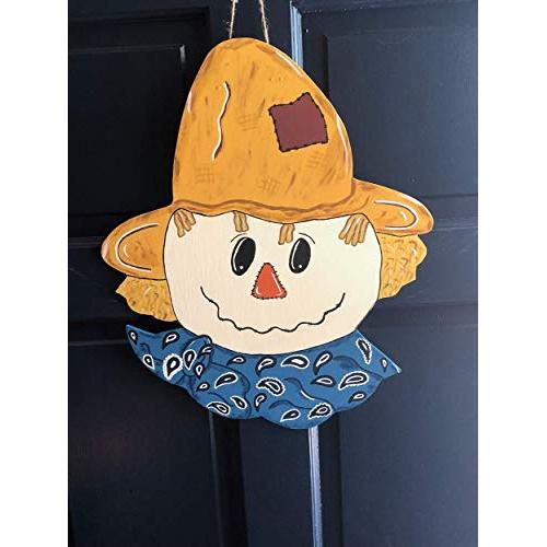 Scarecrow Door Hanger, Fall Door Hanger, Scarecrow Head Door Hanger, Fall Wood Door Hanger, Wood Door Hanger, Scarecrow Wood Door Hanger