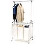 Seville Classics Mobile 3-Bag Heavy-Duty Laundry Hamper Sorter with Clothes Rack Cart, Chrome