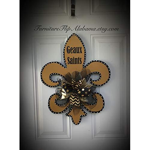 New Orleans Saints football door hanger wreath fleur de lis