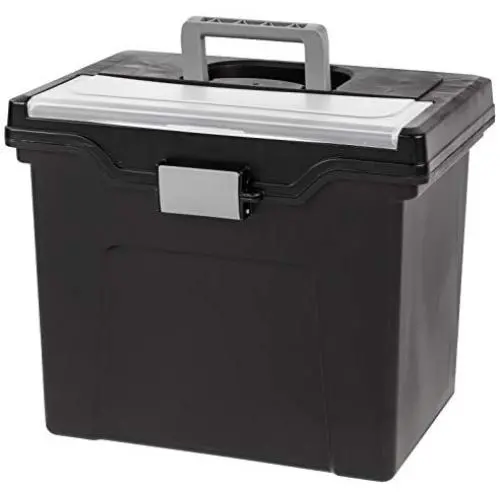 IRIS USA, Inc. HFB-24E-TOP Portable Letter Size File Boxes with Organizer Lid, 4 Pack, Black, Large