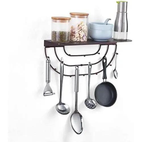 MXARLTR Floating Shelf Wall Mounted, Sturdy Iron Shelf for Kitchen, Bathroom Decor Storage Key Hooks Shelf with Hooks MXARLTR Floating Shelf Wall Mounted, Sturdy Iron Shelf for Kitchen, Bathroom Decor Storage Key Hooks Shelf with Hooks