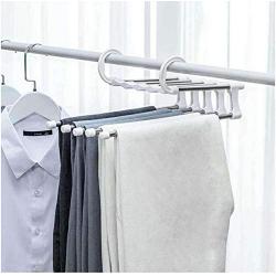 5pcs Random Color Stainless Steel Clothes Hanger Wardrobe Magic Hanger Multi-Layer Pants Rack Shelf Wardrobe Storage Organizer Closet Space Saver