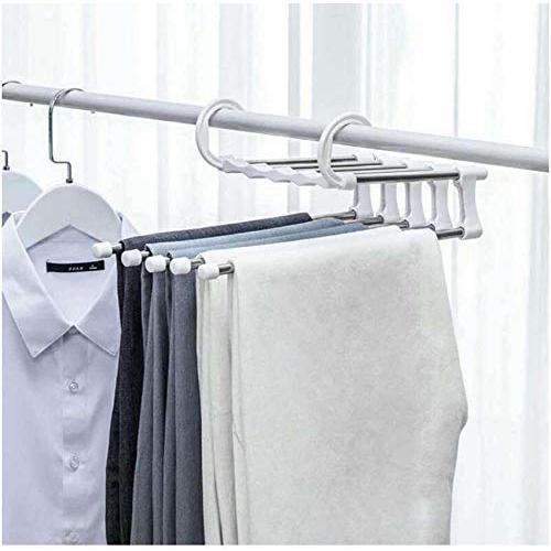 5pcs Random Color Stainless Steel Clothes Hanger Wardrobe Magic Hanger Multi-Layer Pants Rack Shelf Wardrobe Storage Organizer Closet Space Saver