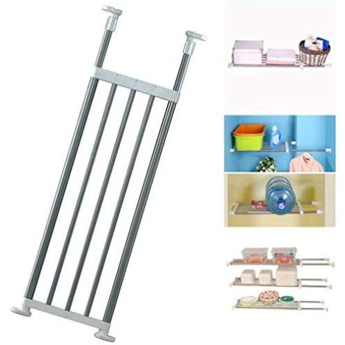 BAOYOUNI Expandable Closet Tension Shelf Rod Organizer Adjustable Storage Rack Heavy Duty Clothes Hanger Metal Space Saving Divider for Bathroom Kitchen Cupboard Wardrobe Bookshelf 32-46, Ivory