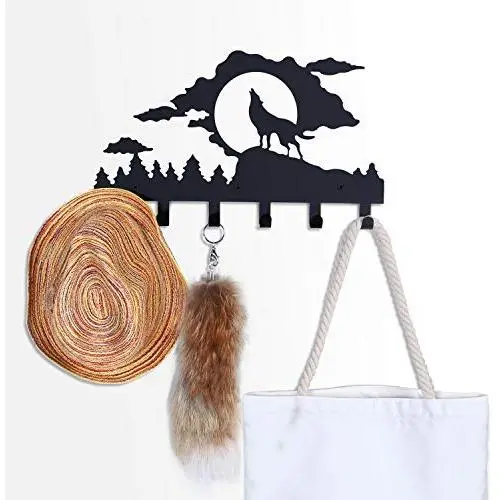 CoolPlus Coat Rack Wall Mounted Decorative Clothes Hooks Belt Hanger and Hat Organizer Entryway Dog Leash and Key Holder Wolf Pattern Black Finish CoolPlus Coat Rack Wall Mounted Decorative Clothes Hooks Belt Hanger and Hat Organizer Entryway Dog Leash and Key Holder Wolf Pattern Black Finish