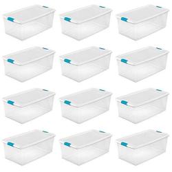 Sterilite 1499 106-Quart Clear Latching Stacking Storage Box, 12 Pack