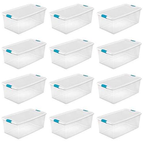 Sterilite 1499 106-Quart Clear Latching Stacking Storage Box, 12 Pack