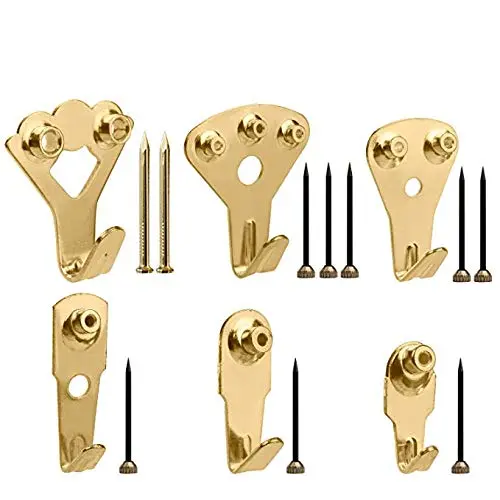 Picture Hangers, Nails for Hanging Kit, Gold 120 Pieces Professional Photo Frame Hooks for Wall Mounting Supports 10-100 lbs & Reduce Damage to Walls by GoldskyUS (Gold,120pcs)