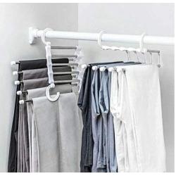 5pcs Random Color 5 in 1 Multi-Functional Pant Rack Shelves Space Safer Stainless Steel Magic Wardrobe Clothing Hangers for Clothes Rack