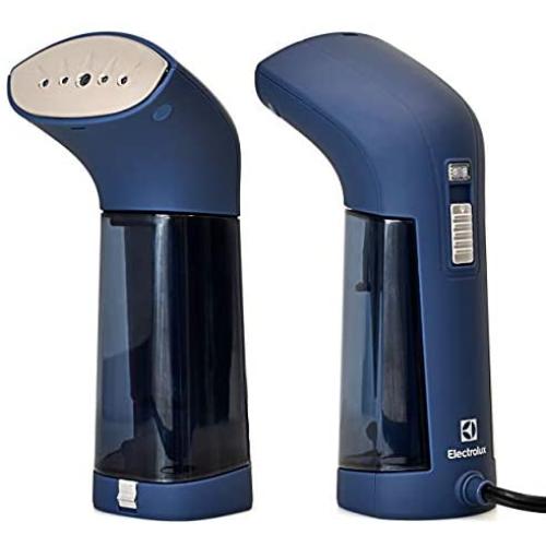 Electrolux Compact Handheld Travel Garment and Fabric Steamer for Clothes Powerful Dry Steam, Rapid Heating Portable 2 in 1 Fabric Wrinkle Remover and Clothing Iron, with Fabric Brush, Blue