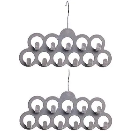 fayle Clothes Hanger 2PCS Belts Ties Durable Space Saving Closet Home Swivel Hook Flexible 11 Holes Velvet Scarf Rack Non Slip Organizer Multifunctional(Grey)
