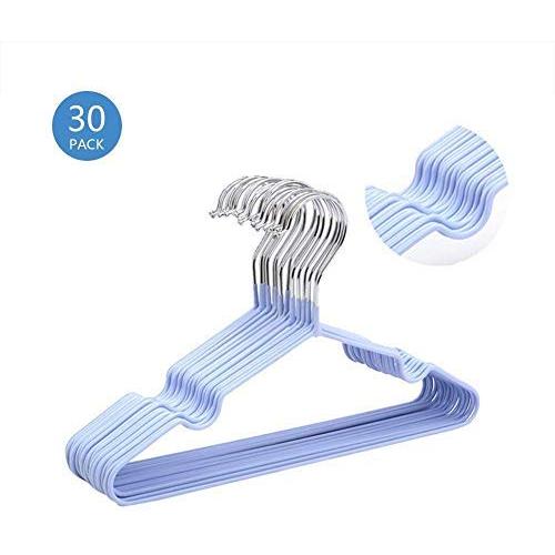 Yijiang Beautiful and Lightweight 30-Pack Kids Childrens Clothes Hangers, Metal Hangers Wire Hangers Stainless Steel Metal Wire Hangers Clothes 29.5cm (Color : Blue)