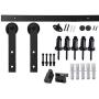 DonYoung 6FT Single Sliding Barn Door Hardware Kit, Heavy Duty Steel Barn Door Track 2PCS I-Shape Hanger with Quiet and Smooth Wheel, Includes All Necessary Accessories, Black