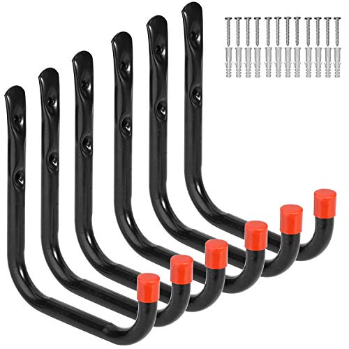 Heavy Duty Garage Storage Utility Hooks Wall Mounted Tools Hangers Organizer (6 Pcs Black 7.1" Large J hook)