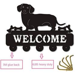 Dachshund Dog Key Hook Wall Door Clothes Coat Hat Hanger Key Holder with 5 Hooks Strong Adhesive Sticker Wood Hooks, Dog Lover Gift, Pet Shop Decor (P5)