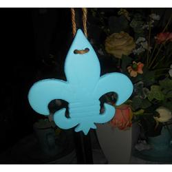 Four Fleur Delis, Hanging Ornaments, Aqua, Jute Hangers, Hand Painted, Shabby Chic Ornaments, Ceramic