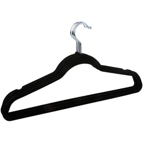 MEIYIN 5 X Black Adult Non-Slip Hangers Flocked Velvet Clothes Coat Trouser Wardrobe