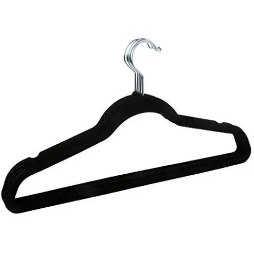 Deengun 5 x Black Adult Non-Slip Hangers Flocked Velvet Clothes Coat Trouser Wardrobe