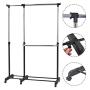 Adjustable Heavy Duty Garment Rack Rolling Clothes Hanger Extendable Rail Rack