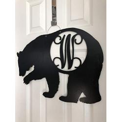 Monogram Bear Door Hanger - Country Mountain Door Hanger - Black Bear Wreath - Black Bear Door Decoration - Mountain Door Wreath