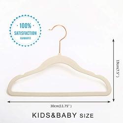 MIZGI Premium Kids Velvet Hangers (Pack of 50) with Copper/Rose Gold Hooks,Space Saving Ultra Thin,Non Slip Hangers use for Childrens Skirt Dress Pants,Clothes Hangers by (Ivory)