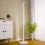 D&LE Coat Rack Free Standing, Wooden Enterway Hall Tree Coat Hanger Holder 8 Hooks Solid Wood Base for Coat Has Clothes-White 38x175cm(15x69inch)