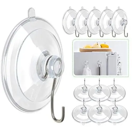 HangerSpace Suction Cup Hooks, 45 mm Clear PVC Suction Cups with Metal Hooks Removable Small Suction Cups for Kitchen Bathroom Shower Wall Window Glass Door - 12 Packs HangerSpace Suction Cup Hooks, 45 mm Clear PVC Suction Cups with Metal Hooks Removable Small Suction Cups for Kitchen Bathroom Shower Wall Window Glass Door - 12 Packs