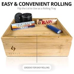 Rolling Tray Stash Boxes - Extra Large Bamboo Boxes w/Ample Storage Space to Organize All Smoking Accessories - Comes with Convertible Rolling Tray Lid