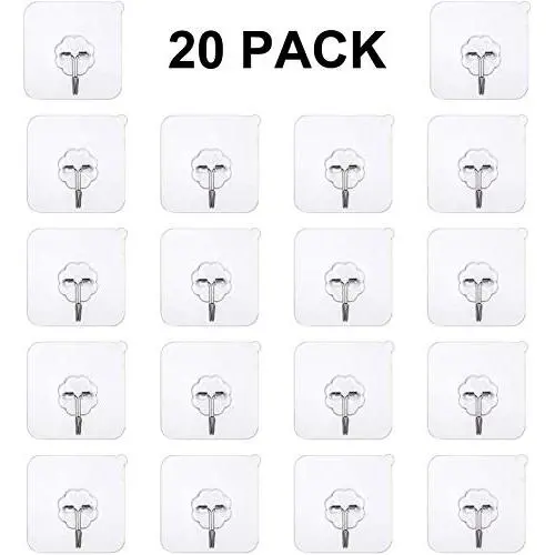 Transparent Adhesive Hooks 15 kg(Max),Free Sticky Hangers with Stainless Hooks Reusable Utility Towel Bath Ceiling Hooks (20Pack -Adhesive Hooks) Transparent Adhesive Hooks 15 kg(Max),Free Sticky Hangers with Stainless Hooks Reusable Utility Towel Bath Ceiling Hooks (20Pack -Adhesive Hooks)