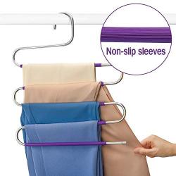 HOUSE DAY S-Shape Pants Hangers Space Saving Trousers Hangers 4 Pack, Non Slip Jeans Hanger Ideal Closet Organizer for Pants Jeans Scarfs Belts Ties, Purple