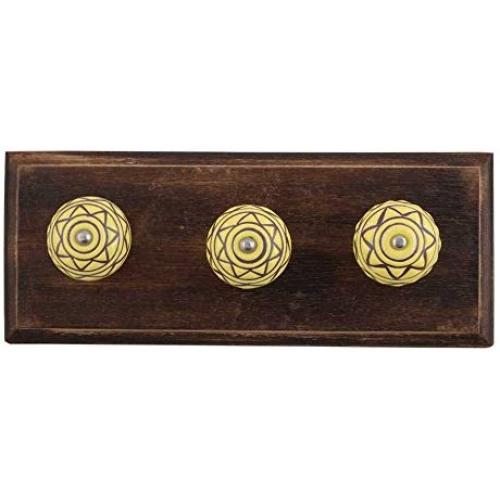 Indianshelf Handmade 1 Artistic Vintage Brown Wooden Pattern Etched Rail Hooks Hangers/Coat Hooks Hardware