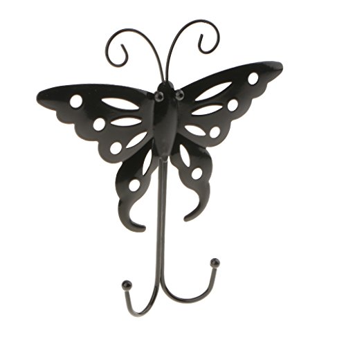 joyMerit Cute Butterfly Wall Door Mounted Clothes Bag Dual Hook Hanger Holder - Black