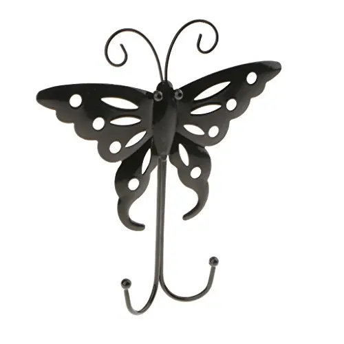 joyMerit Cute Butterfly Wall Door Mounted Clothes Bag Dual Hook Hanger Holder - Black joyMerit Cute Butterfly Wall Door Mounted Clothes Bag Dual Hook Hanger Holder - Black