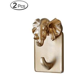 Zhi Jin 2Pc Gold Resin Animals Head Wall Hook Adhesive Door Hanger Decor for Clothes Towels Elephant