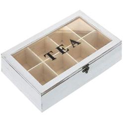 MyGift 8-Compartment Vintage White Wood Tea Bag Storage Boxes with Lid