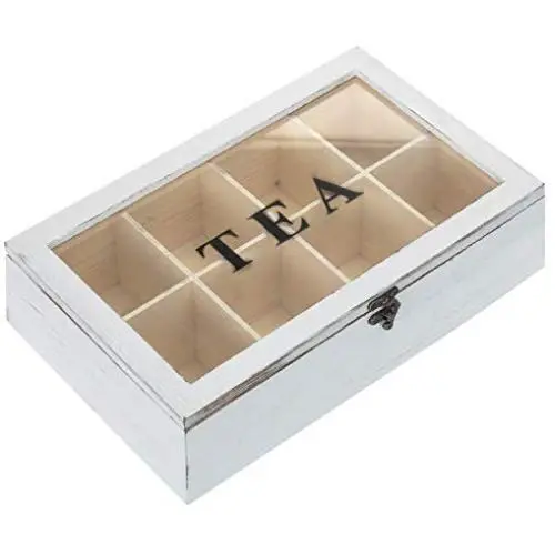 MyGift 8-Compartment Vintage White Wood Tea Bag Storage Boxes with Lid MyGift 8-Compartment Vintage White Wood Tea Bag Storage Boxes with Lid