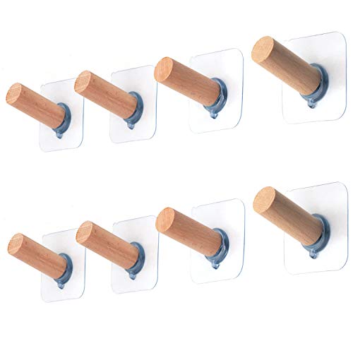 Adhesive Hanger Wooden Hooks - 8 Pack for Closet Hat Hook Self Adhesive Robe Coat Hooks