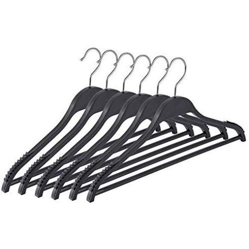 Super Heavy Duty Plastic Coat Hanger - Non Slip & Space Saving Suit Hanger - Clothes Hangers Hook Swivel 360-6 Pack Black