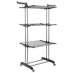 Cherry-Lee 3 Tier Clothes Drying Rack Laundry Dryer Hanger Compact Storage Steel with Stainless Steel Hanging Rods, Indoor Outdoor (Blue/Gray) Compatible Big Sale