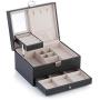 RR ROUND RICH DESIGN Jewelry Boxes - 2 Level Multifunctional Large Jewelry Organizer Storage Case with Top Mirror Drawer and Metal Lock - Black