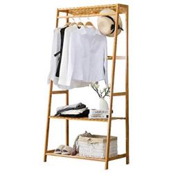 Ufine Bamboo Clothing Garment Rack Heavy Duty Coat Hanging Rack with 6 Hooks, 3 Tier Storage Shelves for Clothes Shoes Hats, in Entryway, Bedroom, Living Room, Guest Room, Apartment and Dorm