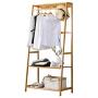 Ufine Bamboo Clothing Garment Rack Heavy Duty Coat Hanging Rack with 6 Hooks, 3 Tier Storage Shelves for Clothes Shoes Hats, in Entryway, Bedroom, Living Room, Guest Room, Apartment and Dorm