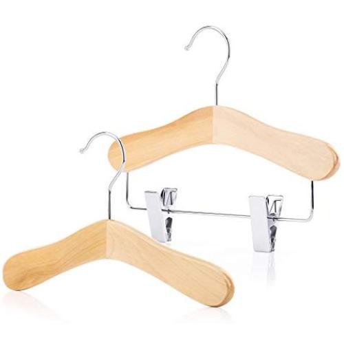 HANGERWORLD 30 Natural Wooden 9.8inch Kids Coat Clothes Garment Top Clip Hangers Closet Set Baby Toddler